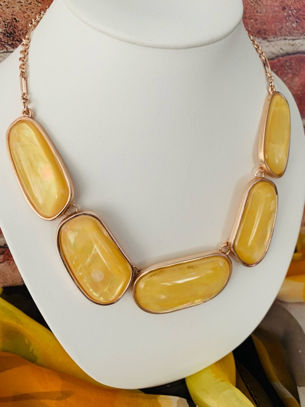 Charter Club Iridescent Yellow Glass Statement Necklace with Rose Gold Chain - Picture 2 of 5